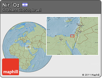 Savanna Style Location Map of Nir `Oz, hill shading
