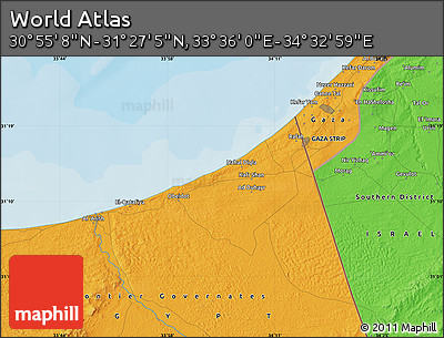 Political Map of the Area around 31° 11' 6" N, 34° 4' 30" E