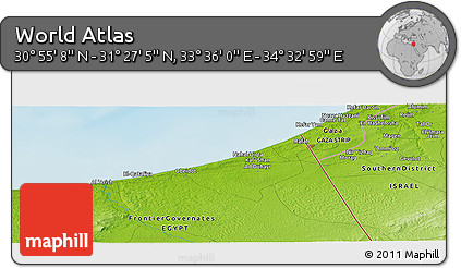 Physical Panoramic Map of the Area around 31° 11' 6" N, 34° 4' 30" E