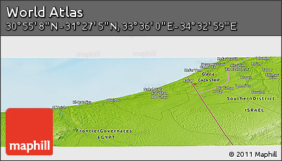 Physical Panoramic Map of the Area around 31° 11' 6" N, 34° 4' 30" E