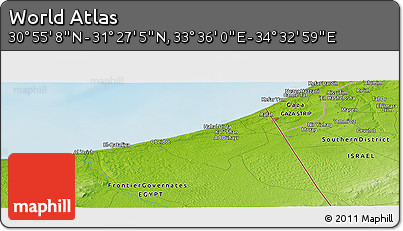 Physical Panoramic Map of the Area around 31° 11' 6" N, 34° 4' 30" E