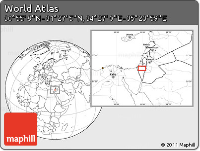 Blank Location Map of the Area around 31° 11' 6" N, 34° 55' 29" E