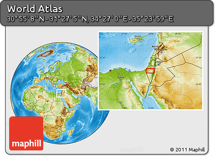 Physical Location Map of the Area around 31° 11' 6" N, 34° 55' 29" E