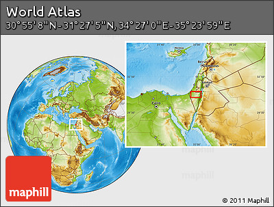 Physical Location Map of the Area around 31° 11' 6" N, 34° 55' 29" E