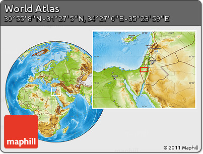 Physical Location Map of the Area around 31° 11' 6" N, 34° 55' 29" E