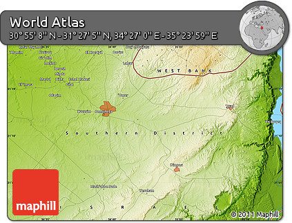 Physical Map of the Area around 31° 11' 6" N, 34° 55' 29" E