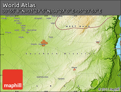 Physical Map of the Area around 31° 11' 6" N, 34° 55' 29" E