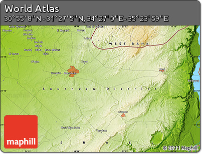 Physical Map of the Area around 31° 11' 6" N, 34° 55' 29" E