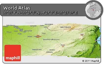 Physical Panoramic Map of the Area around 31° 11' 6" N, 34° 55' 29" E