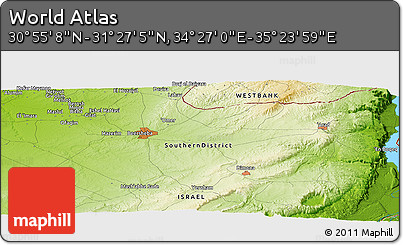 Physical Panoramic Map of the Area around 31° 11' 6" N, 34° 55' 29" E