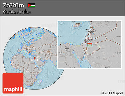 Gray Location Map of Zaḩḩūm, hill shading