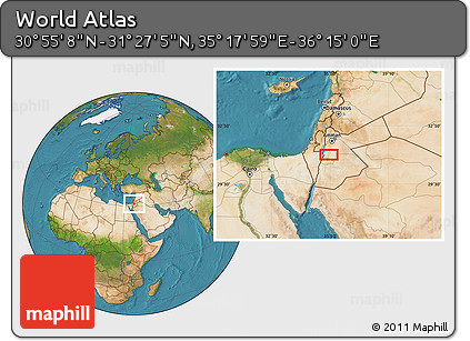Satellite Location Map of the Area around 31° 11' 6" N, 35° 46' 29" E