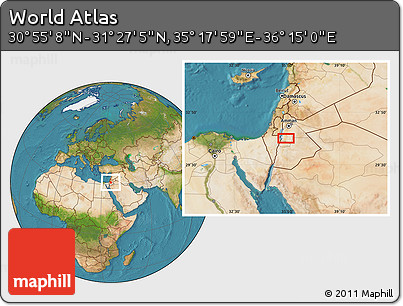 Satellite Location Map of the Area around 31° 11' 6" N, 35° 46' 29" E