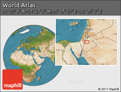 Satellite Location Map of the Area around 31° 11' 6" N, 35° 46' 29" E