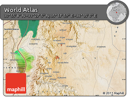 Satellite Map of the Area around 31° 11' 6" N, 35° 46' 29" E