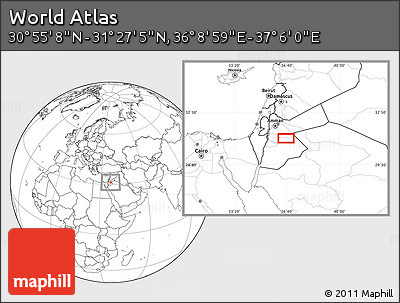 Blank Location Map of the Area around 31° 11' 6" N, 36° 37' 30" E