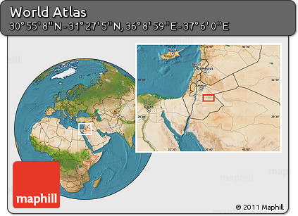 Satellite Location Map of the Area around 31° 11' 6" N, 36° 37' 30" E