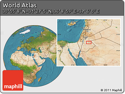 Satellite Location Map of the Area around 31° 11' 6" N, 36° 37' 30" E