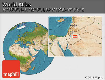 Satellite Location Map of the Area around 31° 11' 6" N, 36° 37' 30" E