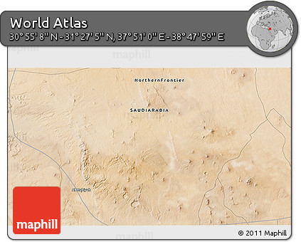 Satellite 3D Map of the Area around 31° 11' 6" N, 38° 19' 30" E