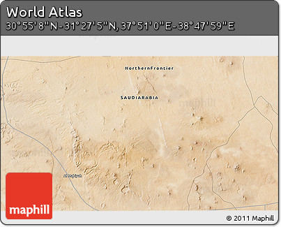 Satellite 3D Map of the Area around 31° 11' 6" N, 38° 19' 30" E