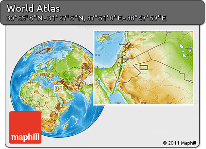 Physical Location Map of the Area around 31° 11' 6" N, 38° 19' 30" E