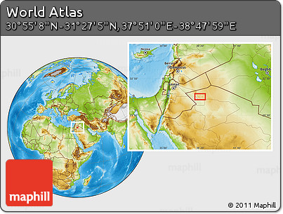Physical Location Map of the Area around 31° 11' 6" N, 38° 19' 30" E