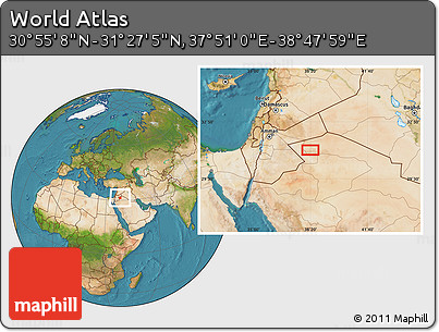 Satellite Location Map of the Area around 31° 11' 6" N, 38° 19' 30" E