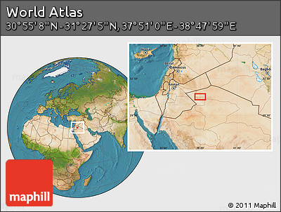 Satellite Location Map of the Area around 31° 11' 6" N, 38° 19' 30" E