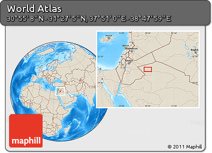 Shaded Relief Location Map of the Area around 31° 11' 6" N, 38° 19' 30" E