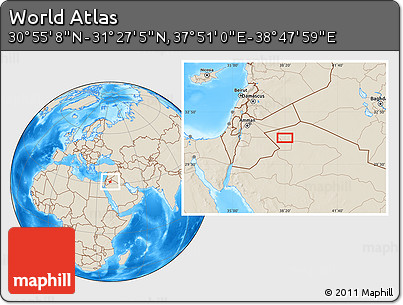 Shaded Relief Location Map of the Area around 31° 11' 6" N, 38° 19' 30" E