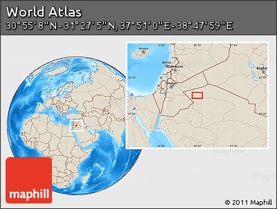Shaded Relief Location Map of the Area around 31° 11' 6" N, 38° 19' 30" E