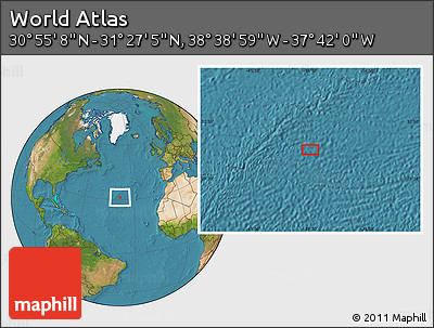 Satellite Location Map of the Area around 31° 11' 6" N, 38° 10' 29" W