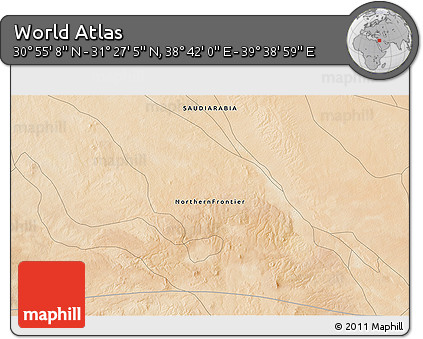 Satellite 3D Map of the Area around 31° 11' 6" N, 39° 10' 29" E