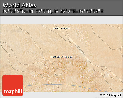 Satellite 3D Map of the Area around 31° 11' 6" N, 39° 10' 29" E