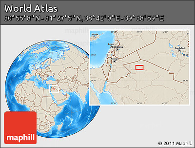 Shaded Relief Location Map of the Area around 31° 11' 6" N, 39° 10' 29" E