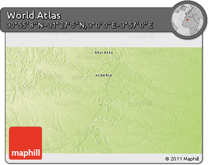 Physical 3D Map of the Area around 31° 11' 6" N, 3° 28' 30" E