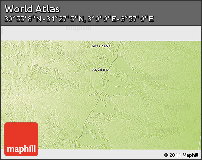 Physical 3D Map of the Area around 31° 11' 6" N, 3° 28' 30" E