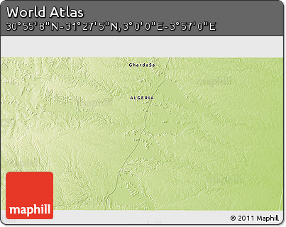 Physical 3D Map of the Area around 31° 11' 6" N, 3° 28' 30" E