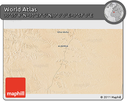 Satellite 3D Map of the Area around 31° 11' 6" N, 3° 28' 30" E
