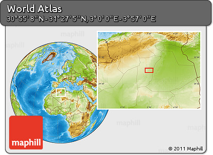 Physical Location Map of the Area around 31° 11' 6" N, 3° 28' 30" E