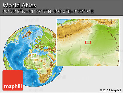 Physical Location Map of the Area around 31° 11' 6" N, 3° 28' 30" E