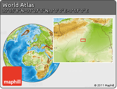 Physical Location Map of the Area around 31° 11' 6" N, 3° 28' 30" E
