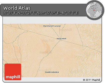 Satellite 3D Map of the Area around 31° 11' 6" N, 40° 1' 29" E