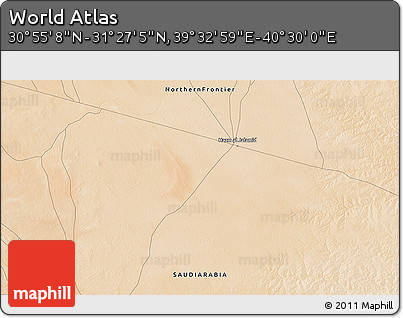Satellite 3D Map of the Area around 31° 11' 6" N, 40° 1' 29" E