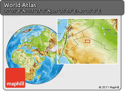 Physical Location Map of the Area around 31° 11' 6" N, 40° 1' 29" E