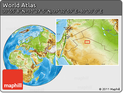 Physical Location Map of the Area around 31° 11' 6" N, 40° 1' 29" E