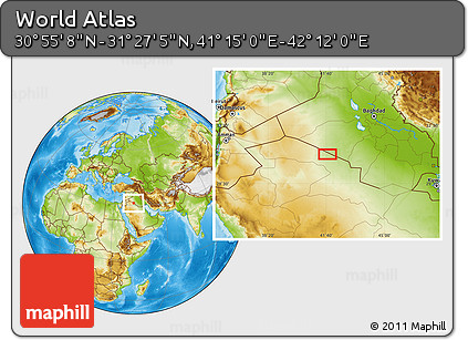 Physical Location Map of the Area around 31° 11' 6" N, 41° 43' 30" E
