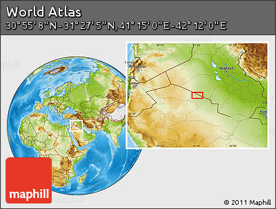 Physical Location Map of the Area around 31° 11' 6" N, 41° 43' 30" E