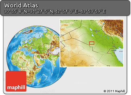 Physical Location Map of the Area around 31° 11' 6" N, 43° 25' 29" E